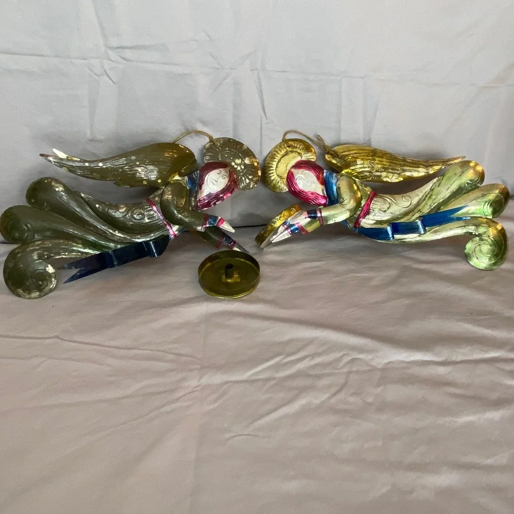Vintage Angel Christmas Austen Display Hanging Candle Holders Set of 2 Gold Tone